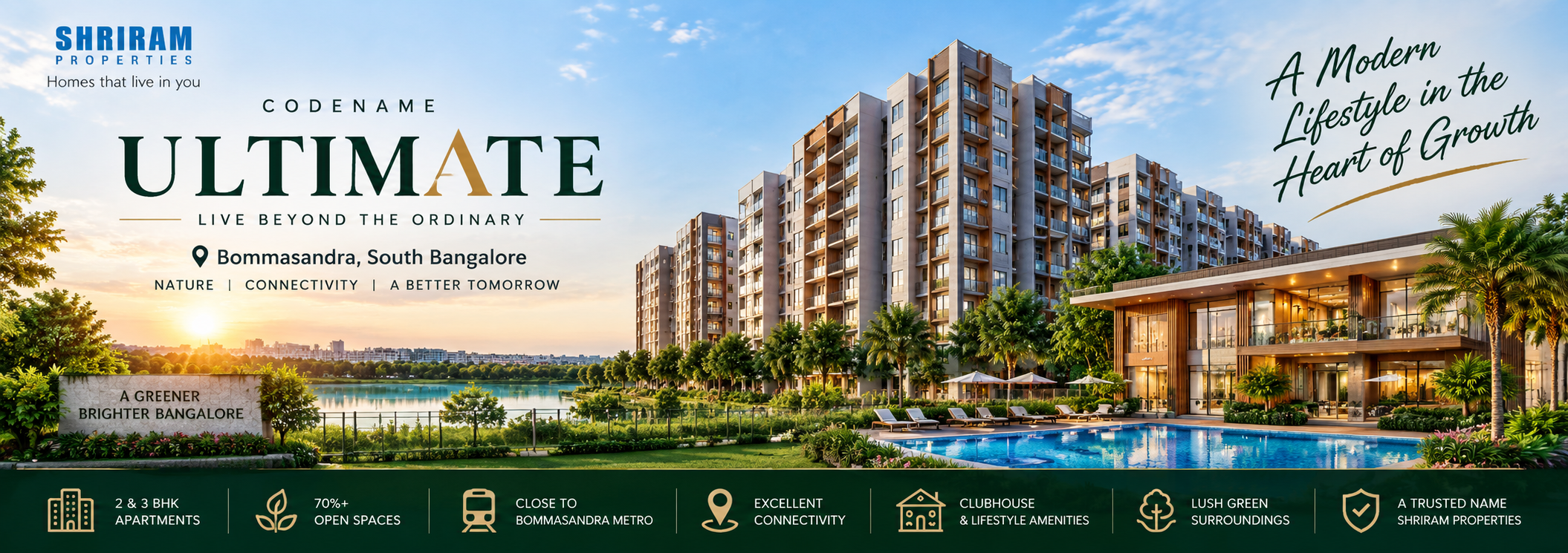 Balinese-inspired Shriram Codename Ultimate township in Bommasandra, South Bangalore with lakeside views and modern apartments