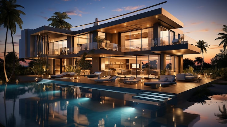 Shriram Properties luxury villa with pool, representative rendering